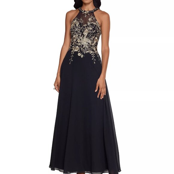 Betsy & Adam Dresses & Skirts - Betsy & Adam Petite Sleeveless Floral Applique Illusion Gown Black/Gold (NWT) 8P